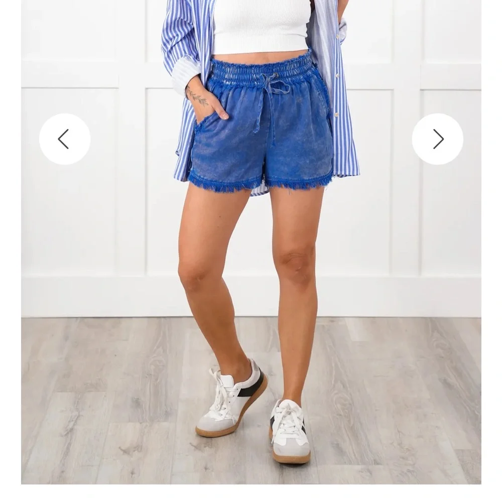 Zenana Mineral Washed Frayed Bottom Tencel Shorts! NWT! Size L - Picture 4 of 6